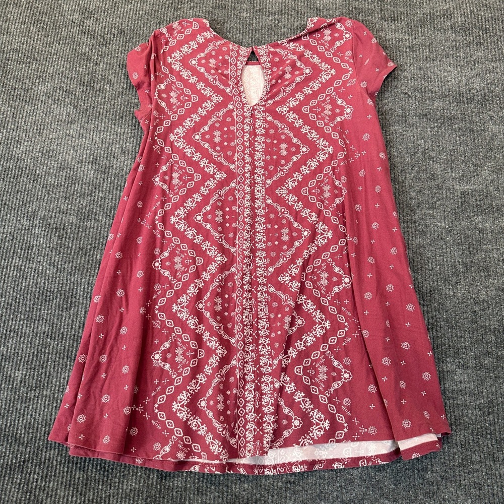 Derek Heart Bandana Print Swing Dress Large Maroon Boho Jersey Knit - Picture 2 of 8